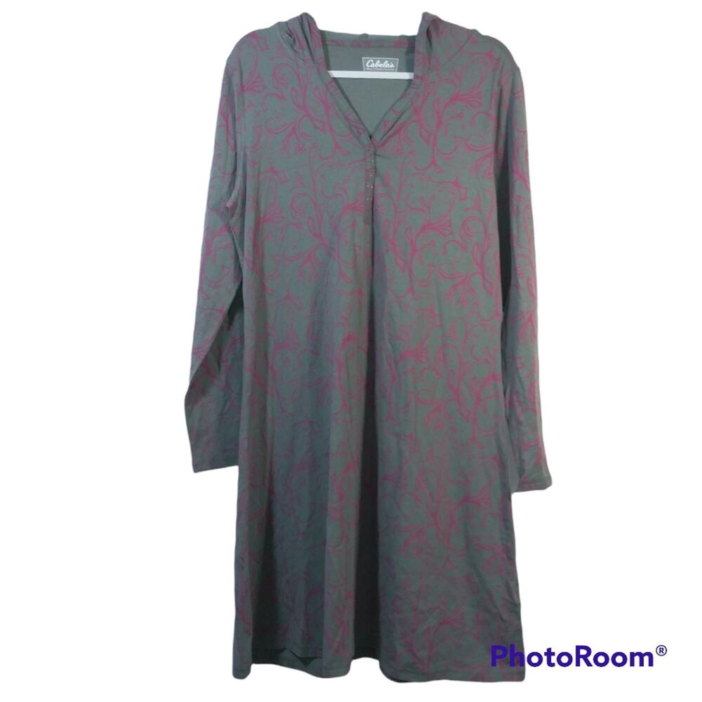 Cabelas Gray Pink Design Hooded Long Sleeve Dress Athleisure Size XL